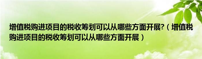 增值税购进项目的税收筹划可以从哪些方面开展?(增值税购进项目的税收筹划可以从哪些方面开展)