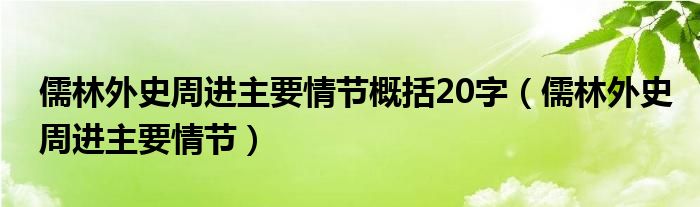 儒林外史周进主要情节概括20字(儒林外史周进主要情节)