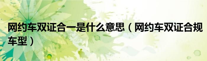 网约车双证合一是什么意思(网约车双证合规车型)