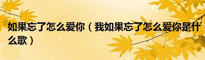 如果忘了怎么爱你(我如果忘了怎么爱你是什么歌)
