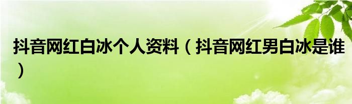 抖音网红白冰个人资料(抖音网红男白冰是谁)