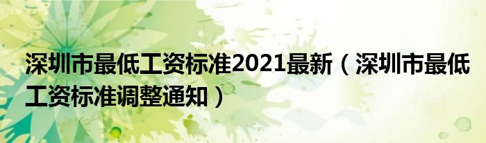 深圳市最低工资标准2021最新(深圳市最低工资标准调整通知)