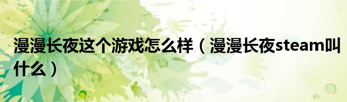 漫漫长夜这个游戏怎么样(漫漫长夜steam叫什么)
