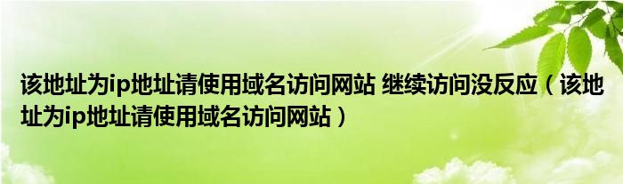 该地址为ip地址请使用域名访问网站 继续访问没反应（该地址为ip地址请使用域名访问网站）