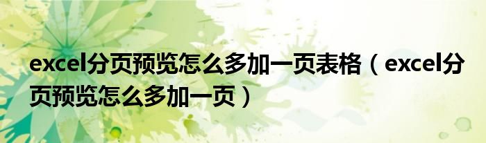 excel分页预览怎么多加一页表格(excel分页预览怎么多加一页)