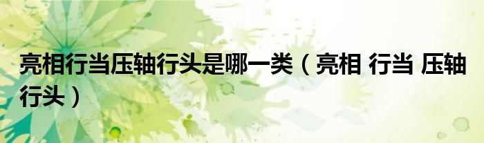 亮相行当压轴行头是哪一类(亮相 行当 压轴 行头)