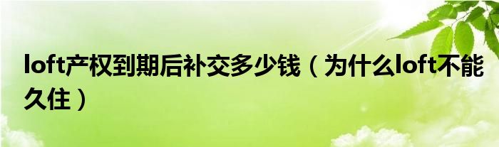 loft产权到期后补交多少钱(为什么loft不能久住)
