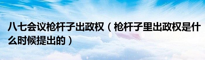 八七会议枪杆子出政权(枪杆子里出政权是什么时候提出的)