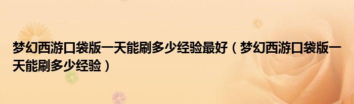梦幻西游口袋版一天能刷多少经验最好(梦幻西游口袋版一天能刷多少经验)