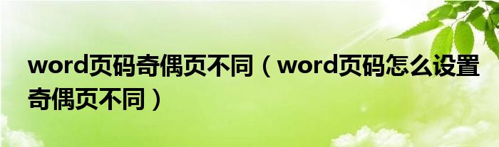 word页码奇偶页不同（word页码怎么设置奇偶页不同）