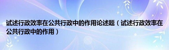 试述行政效率在公共行政中的作用论述题(试述行政效率在公共行政中的作用)