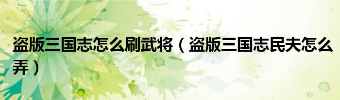 盗版三国志怎么刷武将(盗版三国志民夫怎么弄)