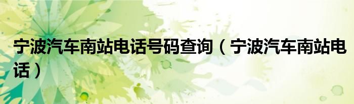 宁波汽车南站电话号码查询(宁波汽车南站电话)