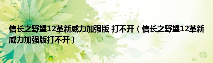 信长之野望12革新威力加强版 打不开(信长之野望12革新威力加强版打不开)