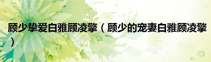 顾少挚爱白雅顾凌擎(顾少的宠妻白雅顾凌擎)