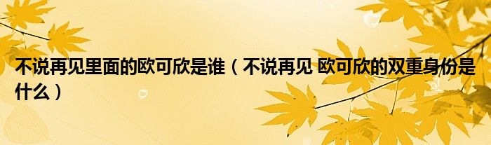 不说再见里面的欧可欣是谁(不说再见 欧可欣的双重身份是什么)