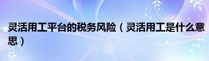 灵活用工平台的税务风险（灵活用工是什么意思）