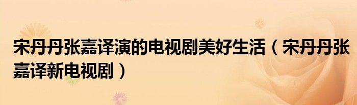宋丹丹张嘉译演的电视剧美好生活(宋丹丹张嘉译新电视剧)