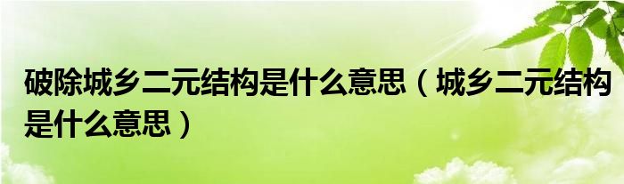 破除城乡二元结构是什么意思(城乡二元结构是什么意思)