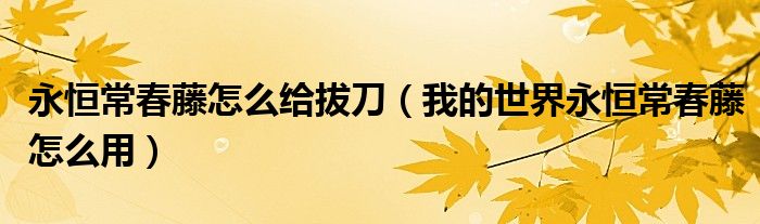 永恒常春藤怎么给拔刀（我的世界永恒常春藤怎么用）