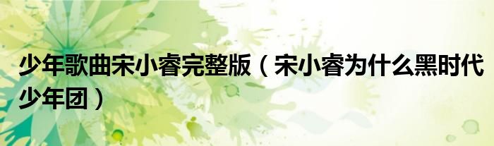 少年歌曲宋小睿完整版(宋小睿为什么黑时代少年团)