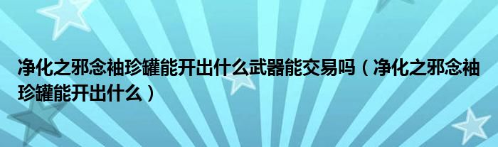 净化之邪念袖珍罐能开出什么武器能交易吗(净化之邪念袖珍罐能开出什么)