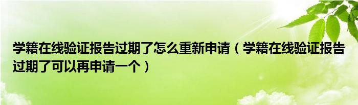 学籍在线验证报告过期了怎么重新申请(学籍在线验证报告过期了可以再申请一个)