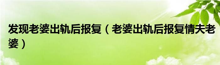 发现老婆出轨后报复(老婆出轨后报复情夫老婆)