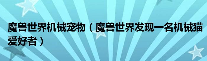 魔兽世界机械宠物(魔兽世界发现一名机械猫爱好者)