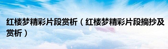红楼梦精彩片段赏析(红楼梦精彩片段摘抄及赏析)