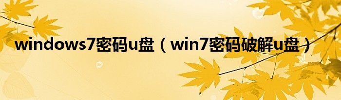 windows7密码u盘(win7密码破解u盘)