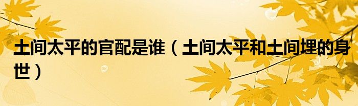 土间太平的官配是谁(土间太平和土间埋的身世)