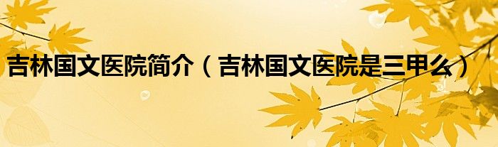 吉林国文医院简介(吉林国文医院是三甲么)
