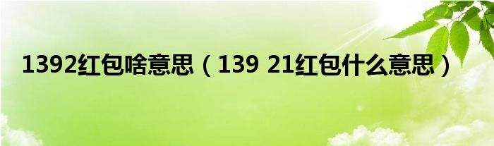 1392红包啥意思(139 21红包什么意思)