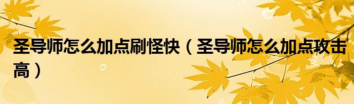 圣导师怎么加点刷怪快(圣导师怎么加点攻击高)