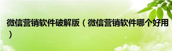 微信营销软件破解版（微信营销软件哪个好用）