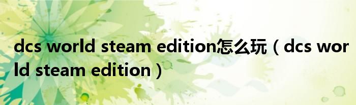 dcs world steam edition怎么玩(dcs world steam edition)