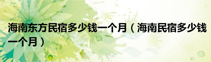 海南东方民宿多少钱一个月(海南民宿多少钱一个月)