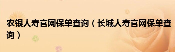 农银人寿官网保单查询(长城人寿官网保单查询)