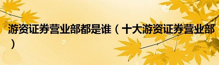 游资证券营业部都是谁(十大游资证券营业部)