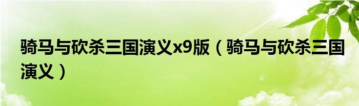骑马与砍杀三国演义x9版(骑马与砍杀三国演义)