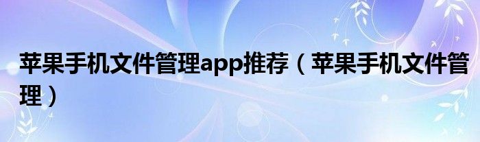 苹果手机文件管理app推荐（苹果手机文件管理）