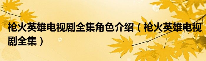 枪火英雄电视剧全集角色介绍(枪火英雄电视剧全集)