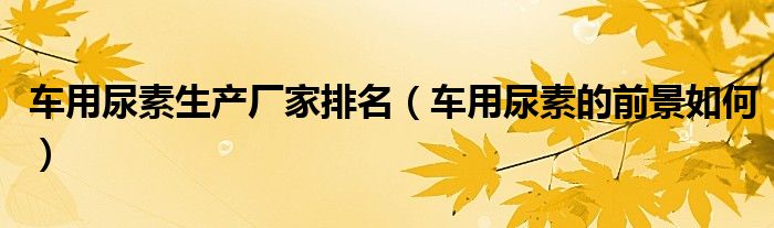 车用尿素生产厂家排名(车用尿素的前景如何)