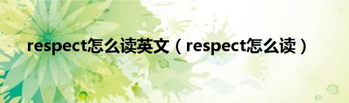 respect怎么读英文（respect怎么读）