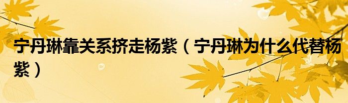 宁丹琳靠关系挤走杨紫(宁丹琳为什么代替杨紫)