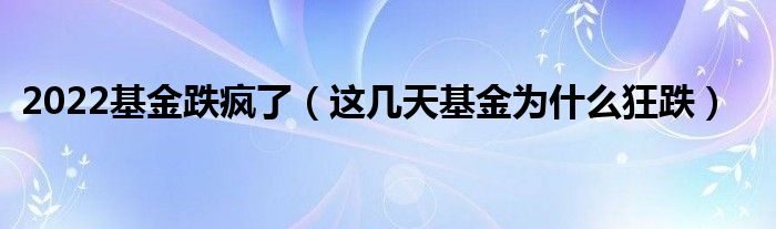 2022基金跌疯了(这几天基金为什么狂跌)
