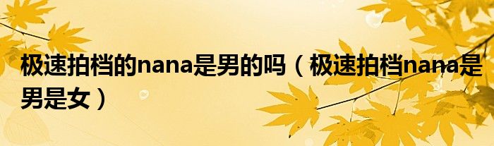 极速拍档的nana是男的吗(极速拍档nana是男是女)