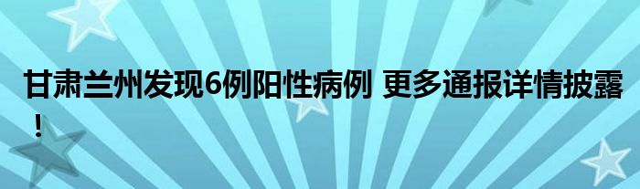 甘肃兰州发现6例阳性病例 更多通报详情披露！