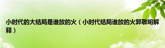 小时代的大结局是谁放的火(小时代结局谁放的火郭敬明解释)